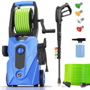 5000PSI Electric Pressure Washer, 2025 New Power Washer with 33FT Flexible Extension Pressure Washer Hose Reel, 4 Nozzles, Professional Powerwashers for Home/Car(Blue)