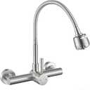 Wall Mount Kitchen Sink Faucet 8 Inch Center with Flexible Sprayer,Stainless Steel Mixer Tap with Dual Function Sprayer,Nickel Brushed Utility Sink Faucet, C Style, Nickel Brushed