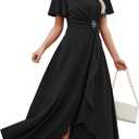 QMZ Wedding Guest Dresses for Women Have Pockets Cocktail Dress Ruffle Sleeve A Line Evening Party Formal Dresses for Women (Black, L)