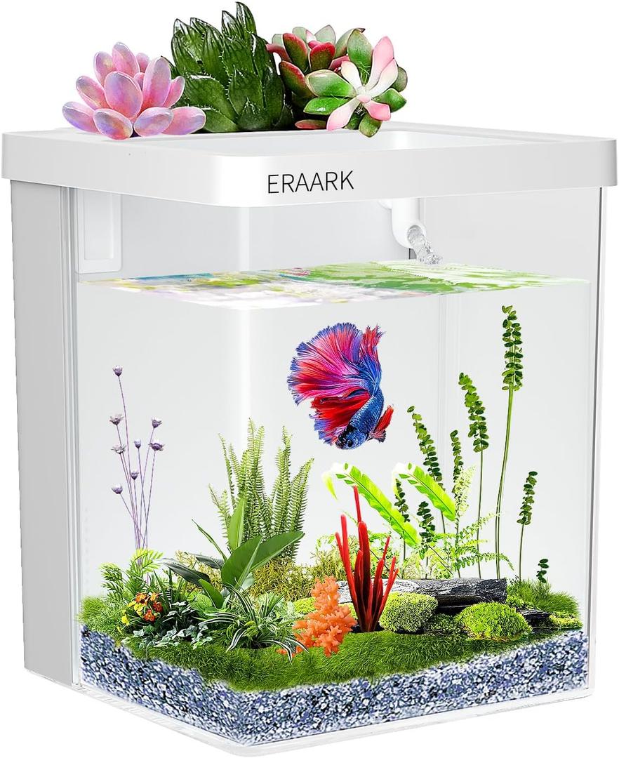 Smart Aquarium Kit - 1.5 Gallon Betta Fish Tank with Self-Cleaning, LED Light, Water Pump Starter Kit
