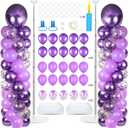 2 Sets Purple Balloon Column Stand Kit with 100 Balloons Lavender Adjustable Balloon Tower Stand with Bases for Floor Purple Confetti Balloon Column Kit for Christmas Birthday Holiday New Year