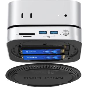 ORICO MiniLink 40Gbps Mac mini M4 Dock, USB4 Aluminum Docking Station with Dual NVMe M.2 SSD Slots, 10Gbps USB-A Ports, 4.0 SD/TF Card Readers for Mac mini M4/M4 Pro (7-in-1)