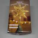 Lewondr Christmas Star Tree Topper, 3D Star Plugged Decorative Treetop with LED Light Beads for Home Holiday Xmas Decor 6-Hour Timer Function 5m Cable (Warm Champagne Gold)