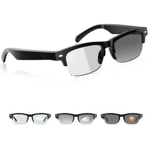 Tulbeys Smart Glasses for Men Women, Bluetooth Audio Glasses with Photochromic Lenses, Build in Mic & Speakers, IPX5 Waterproof Voice Assistant Open-Ear Lightweight Design for Indoor Outdoor Use