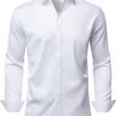 Mens Wrinkle Free Dress Shirts Regular Fit Business Button Down Shirt Formal Long Sleeve Wedding Stretch Shirts (Large, Arctic White)