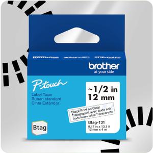 Brother Genuine P-Touch Btag BTAG131 Black on Clear Label Tape ~1/2in by 13.1ft (12mm x 4m)