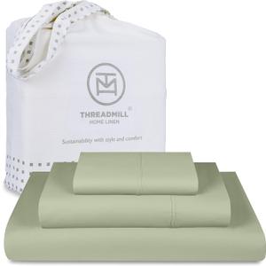 Threadmill 100% Cotton Sheets for Twin XL Size Bed - 600 Thread Count Twin XL Bed Sheets Set with 15 Deep Pocket - Sateen Weave 3-Piece Bedding Set with Cooling Effect, Sage Green