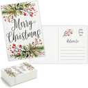 96 Pack Merry Christmas Postcards, Holiday Notecards with Holly Designs 4 x 6