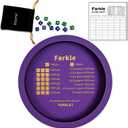 Farkle Dice Tray, Farkle Dice Game with 12" Wooden Dice Tray, 2 Sets of Dice and 50 Sheet Scorepad for The Classic Family Game (Purple)