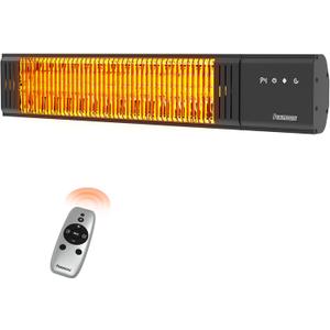 Powerscale 1500W Electric Patio Heater, IP65 Waterproof, Remote, Fast Heating, 4 Heat Levels, 24H Timer & Memory Function, Wall Mounted Indoor/Outdoor Heater for Patio, Garage, Backyard, Black