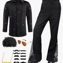 Mepase 70s Disco Boys Kids Outfit Costume Bell Bottom Pants Disco Shirts for Halloween Dress Up , 5-6years