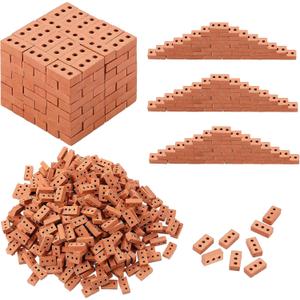Woohome 200 PCS Mini Bricks Tiny Bricks for Landscaping Miniature Bricks Small Bricks for Crafts Realistic Fake Bricks Mini Blocks for Dollhouse Mini Garden Accessories (3 Holes Mini Red)