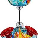 Evergreen Garden Set of 3 Art Glass Hanging Chained Hummingbird Bird Feeder - Fade and Weather Resistant Indoor/Outdoor Decoration for Homes, Yards and Gardens (Blue & Yellow), Pack Of 4