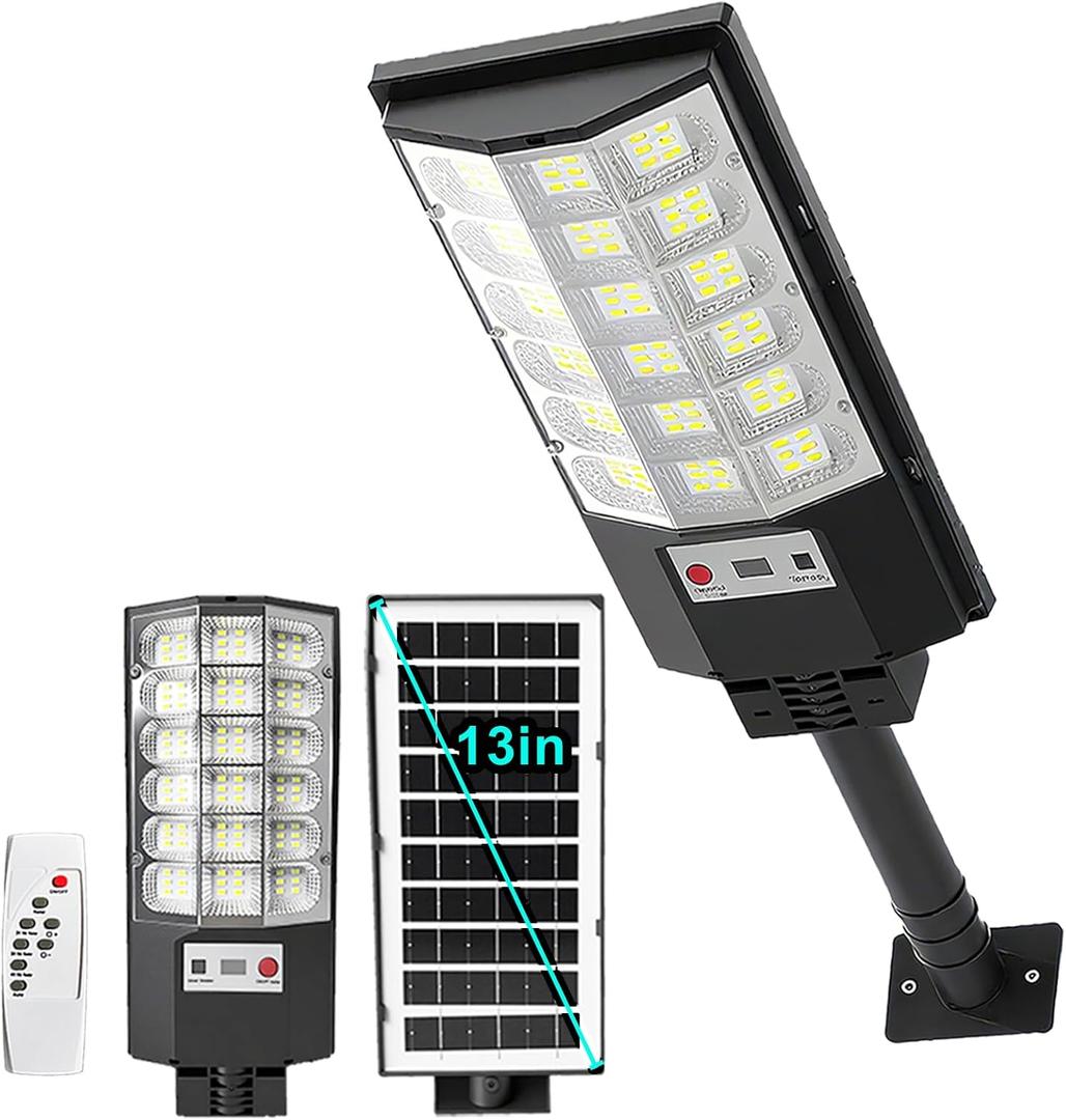 EMANER Solar Street Light with 108 LEDs, 6500K Dusk to Dawn Solar Motion Light Max. 3000Lux with 5 Modes, 7400mWh Waterproof Solar Powered Light for Garden Garage Path (Black)