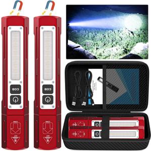 Rechargeable Flashlights High Lumens - Super Bright Small Pocket Magnetic Flashlight, 8 Modes LED Tactical Flash Light, Dual Button Powerful Flashlight for Camping (2, Red)