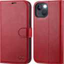 OCASE Compatible with iPhone 13 Wallet Case, PU Leather Flip Folio Case with Card Holders RFID Blocking Kickstand [Shockproof TPU Inner Shell] Phone Cover 6.1 Inch 2021 (Red)