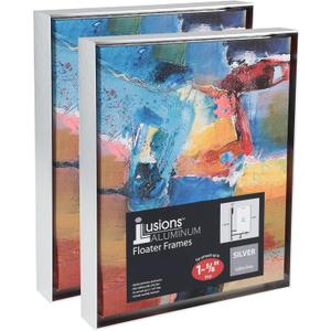 Creative Mark Illusions Aluminum Floater Frames 1-5/8" 2 Pack, 16x20 Silver - Canvas Floater Frames with Sleek Metal Exterior, Flat Molding & Assembly Hardware for Artists, Professionals, Galleries