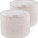 Lamp Shades Set of 2, Drum Lampshade for Table Lamps Floor Lamp, 13" Top X 13" Bottom X 10" High Beige Large Line Fabric Lamp Shades, Easy Assembly Replacement Lampshades