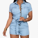 Denim Romper for Women Jumpsuit Stretch Sexy Casual Short Sleeve Summer size Medium