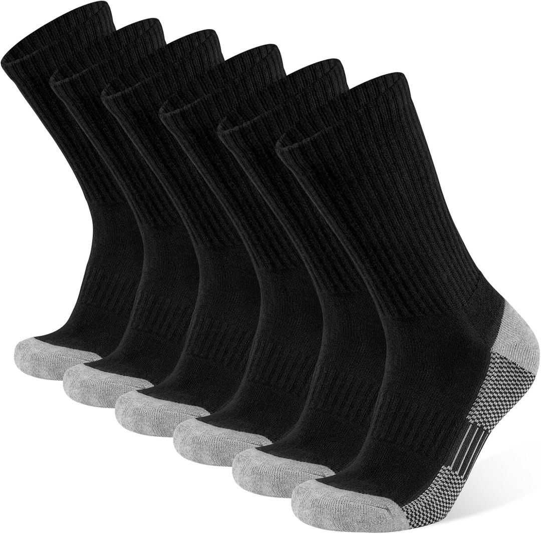 Men's Cotton Moisture Wicking Heavy Cushion Crew Work Socks,6-12, 6Pairs (6-9 Tall)