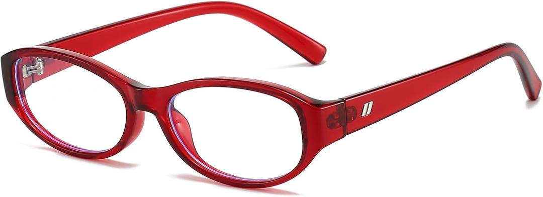 LJCZKA Oval Blue Light Blocking Glasses for Women Retro Small Oval Frame Glasses Y2K Clear Lens Computer Eyeglasses (Red)