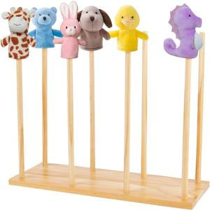 FINGERINSPIRE Wooden Puppet Stands (Holds up to 8 Puppets) Natural Wood Color Education Wood Puppet Tree Doll Puppet Display Holder Anti Crush Hand Puppets Storage Rack Puppets DIY Craft Displays