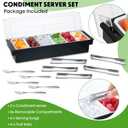 2 Ice Cooled Garnish Tray Deck Bar Garnish Caddy Condiment Containers with Lids and Removable Chilled Condiment Server with 6 Tongs and 6 Fruit Forks (6 Compartments)