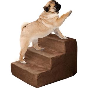 Dog Stairs for Small Dogs - 3-Step Dog Steps for High Bed and Couch - Pet Stairs with Nonslip Bottom, High-Density Foam, and Removable Washable Cover - Cat and Dog Furniture by PETMAKER (Brown)