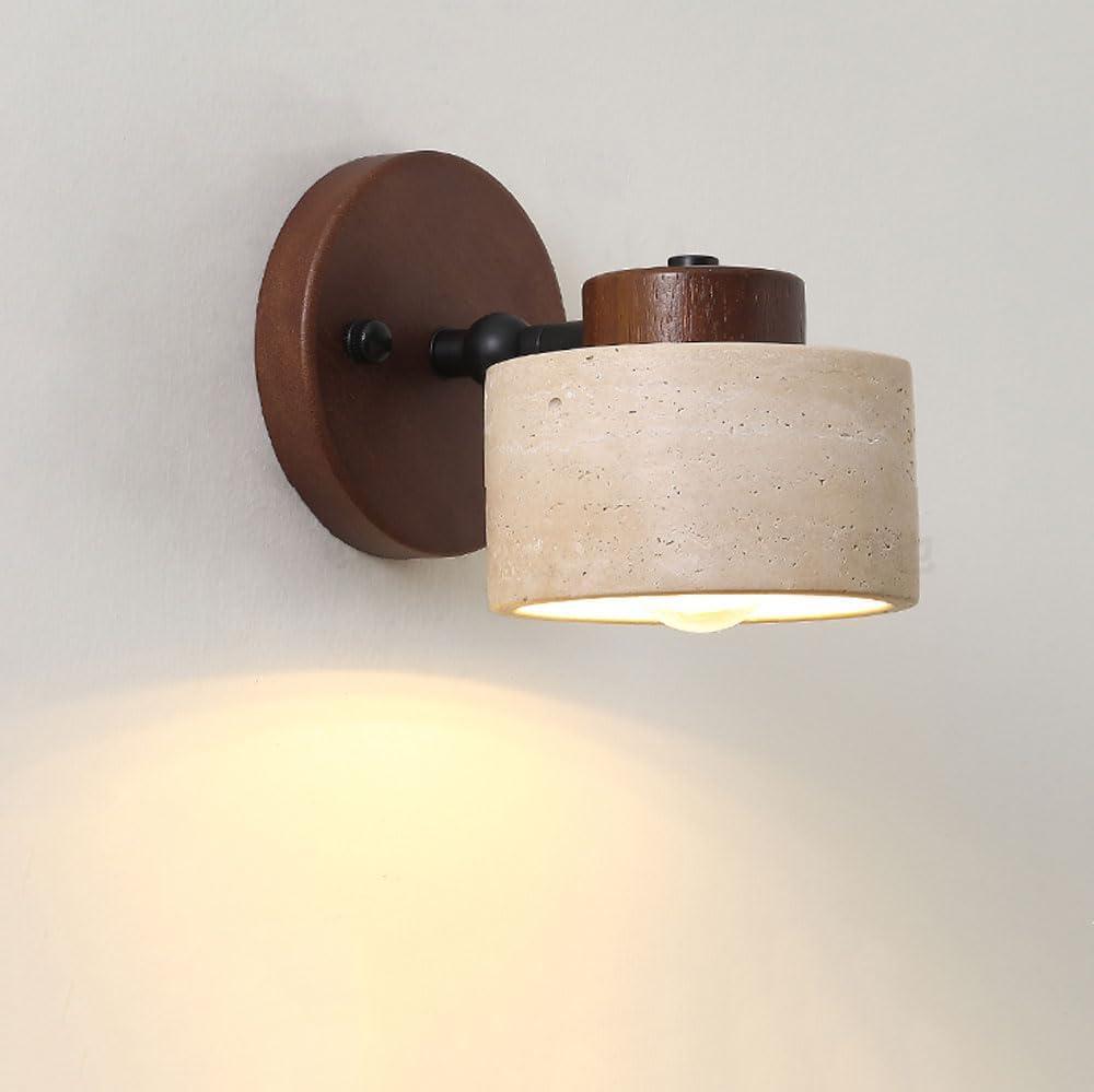 Natural Stone Wall Sconce Adjustable Marble Wall Mounted Bathroom Light Hardwired Farmhouse Rustic Wall Mounted Lamp Mid Century Modern Wall Lighting for Bedroom Living Room Bedside (Walnut Color)