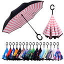 Inverted Umbrella, 49 Inch Double-Layer Vented Reverse Umbrella, Windproof Waterproof UV Protection, Lightweight C-Handle, Fiberglass Ribs, Steel Shaft, Travel/Commute/Car Use, With Sleeve