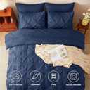 HIMEET Pintuck Bed in a Bag, 7 Pieces Queen Size Comforter Set Navy Blue, Pinch Pleat Bed in a Bag, Soft All Season Bedding Sets with Comforter, Flat Sheet, Fitted Sheet and Pillowcases & Shams