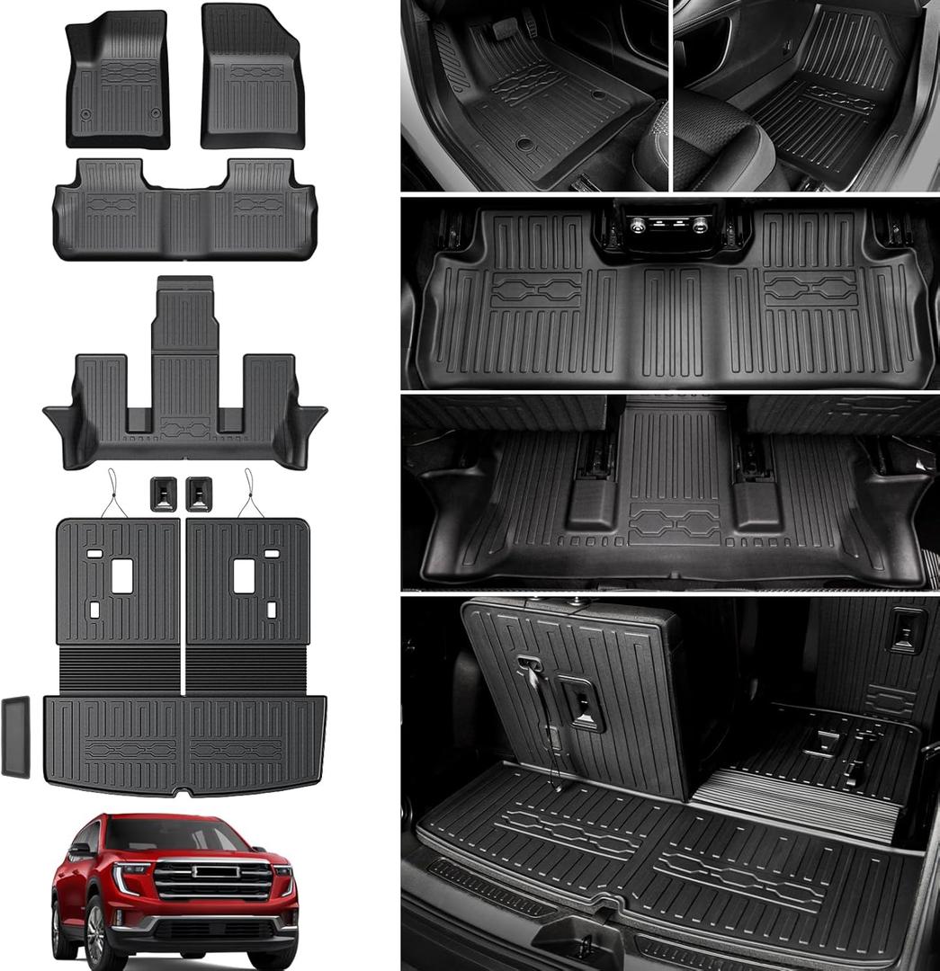 Floor Mats for 2017-2023 GMC Acadia 6 Passenger Captain Chairs-All Weather Cargo Mat with Backrest Mat for 2023 GMC Acadia Denali Accessories