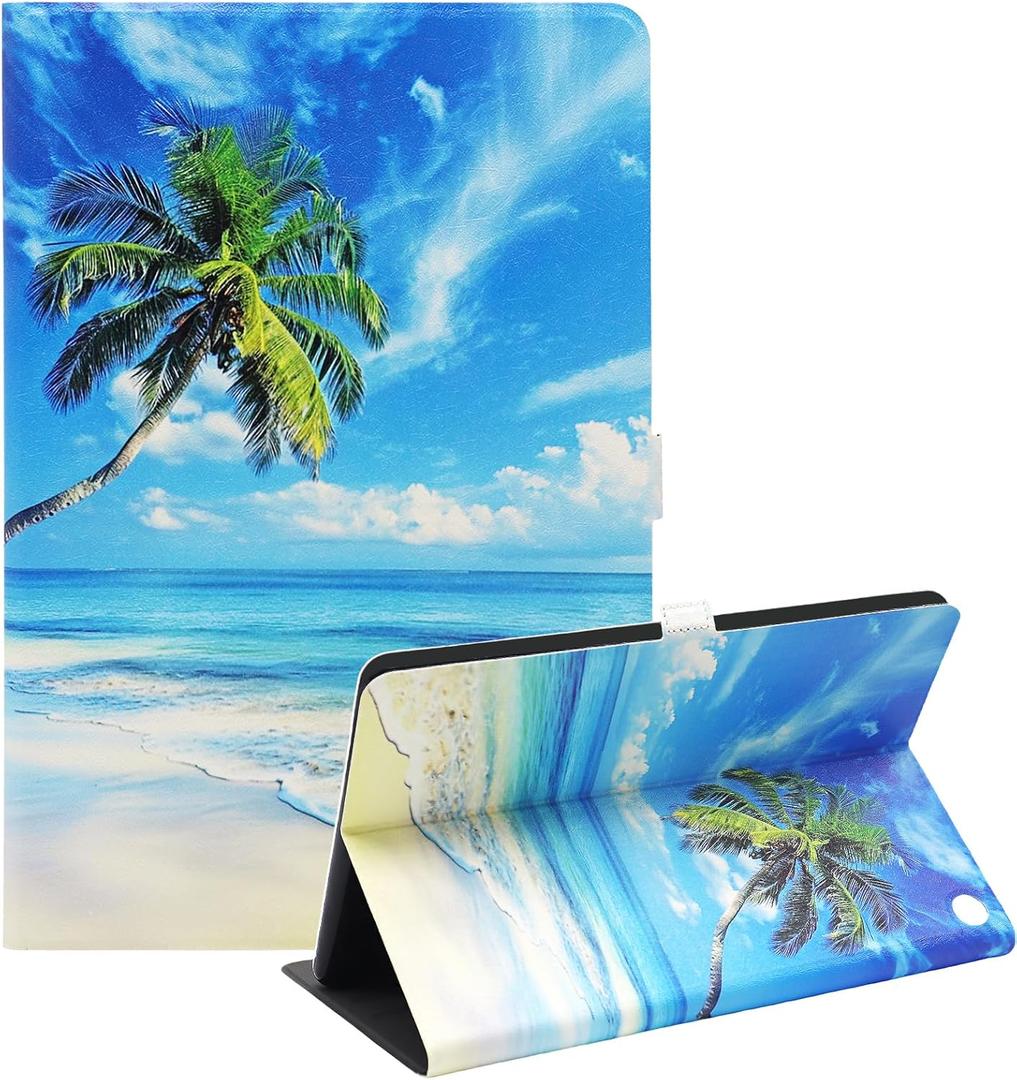 Amazon Kindle Fire HD 10 and Fire HD 10 Plus 10.1" Tablet Case (13th/11th Generation 2023/2021 Release), Slim Fit Leather Stand Smart Cover with Auto Sleep/Wake, Coconut Tree