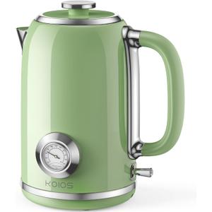 Electric Kettle 1.8L with Temperature Gauge, 1500W Fast Boiling Electric Tea Kettle, 100% Stainless Steel Retro-Style Hot Water Kettle Electric - Glowing LED Light, Auto Shut-Off & Boil-Dry Protection (Green)