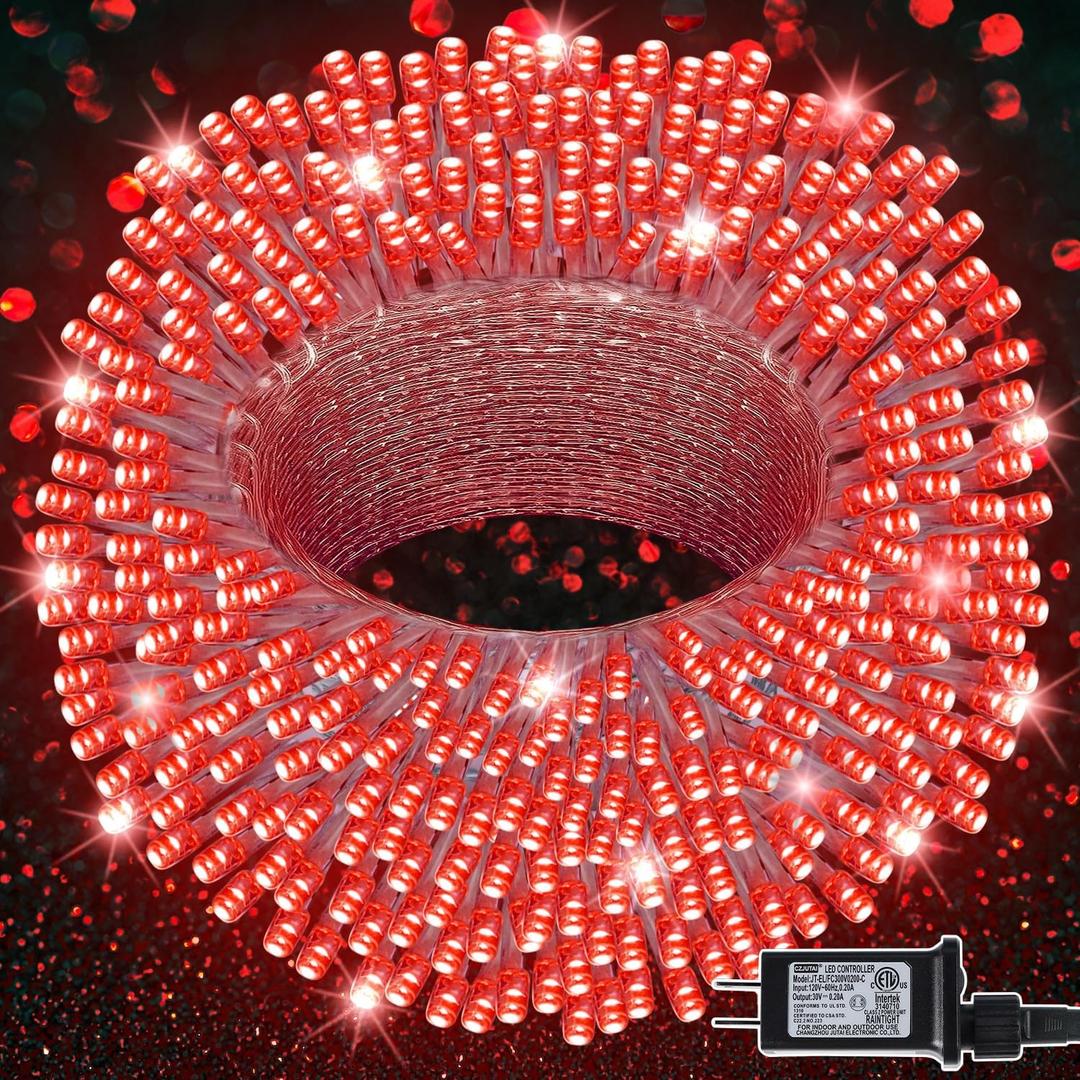 LJLNION 300 LED Valentines Lights, Extra Long 98.5FT Christmas String Lights Outdoor Indoor, 8 Lighting Modes, Plug in Waterproof Fairy Lights for Wedding Party Bedroom Decorations (Red)
