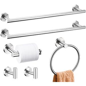 6 Pieces Brushed Nickel Bathroom Hardware Accessories Set, SUS304 Stainless Steel 24 Inch Bath Towel Bar Set, Round Bathroom Towel Holder Set, Towel Racks for Bathroom Wall Mounted