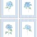 6 x MKIJUHB Blue Hydrangea Floral Botanical Wall Art Decor, Flower Room Decor, Rustic Blue Striped Hydrangea Flower Prints Wall Art Poster for Girls Room Bedroom Home, 8x10 Unframed Set of 4