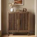 Smart FENDEE Sideboard Cabinet, 31.5" W Farmhouse Buffet Cabinet with Slatted Doors & Adjustable Shelf, Wood Coffee Bar Storage Station for Kitchen, Dining Room, Living Room, Entryway, Walnut Color