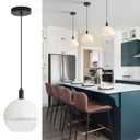 GlowHub Glass Pendant Light Milk White Glass Shade Modern Black Single 1 Light Ceiling Hanging Light Fixture Globe Pendant Lighting for Kitchen Island Dining Room Entryway Living Room, 8" Wide