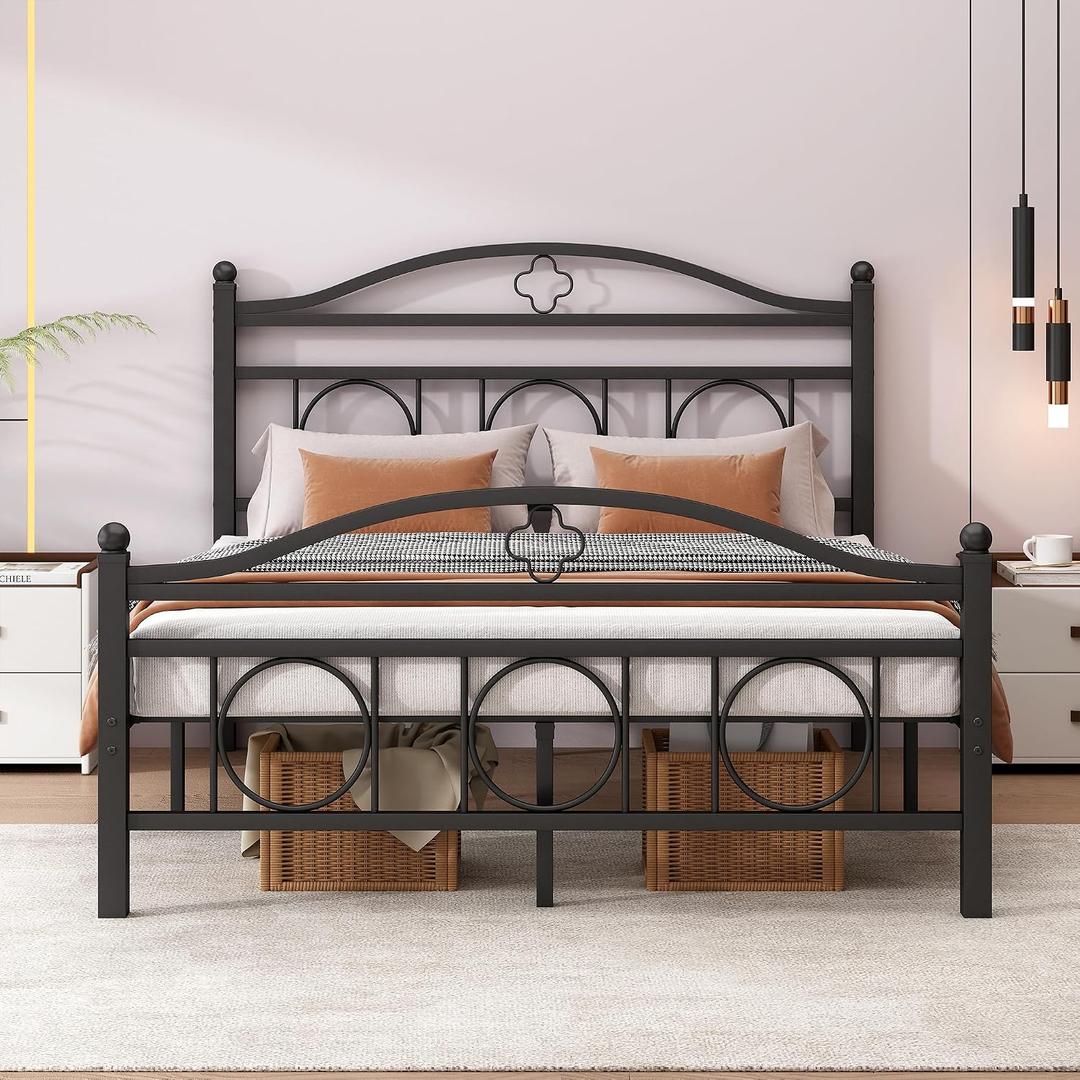 Full Bed Frame with Headboard,Heavy Duty Steel Slats Support Mattress Foundation-Under Bed Storage, No Box Spring Needed, Noise Free