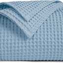 PHF Pre-Washed Cotton Waffle Weave Blanket King Size for Bed,Snag Proof Throw Blanket for Couch Spring Summer Lightweight Breathable,Oeko-TEX Certified,Machine Washable, Home Decor GiftDusty Blue
