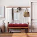 Outdoor Bench Cushion, Blue Shredded Memory Foam, Waterproof Patio Furniture Cushion Fade Resistant Indoor Window Seat Pad 4.5inch Extra Thick with Adjustable Strap 42 x 16 Inch, Burgundy