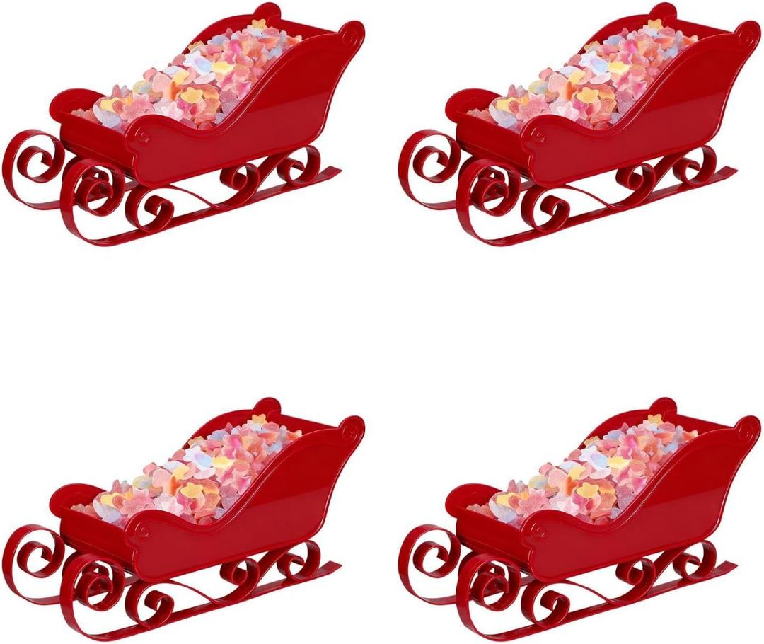 4 Pack Christmas Sleigh Christmas Tree 11x5 Inch Decorations Mini Miniture Decoration Santa Claus Sleigh Decor Xmas Favor Bowl Mini Sled Ornament Christmas Sleigh Decorations