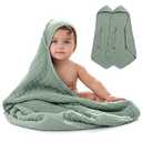 Comfy Cubs Hooded Baby Towel 2-Pack, Large 32 x 32 Inch - 6 Layer 100% Muslin Cotton for Babies, Toddlers and Kids - Soft & Absorbent Baby Bath Towels - Unisex Design for Bath Time - Fern