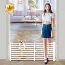 Malier Dog Gate with Door, 34-55" Extra Wide Full Metal Pet Gate Short Dog Gate for Stairs, Pressure Mount 20'' Tall Puppy Gate, Easy Step Over Low Gate for Doorways (White)