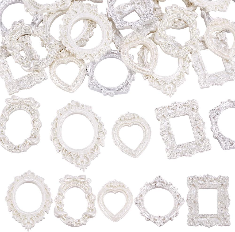 FINGERINSPIRE 30 Pcs Mini Vintage Resin Picture Frames 5 Styles Retro European Embossed Photo Micro Frames White Mini Antique Photo Prop for DIY Jewelry Display Home Decor Without Glass and Backing