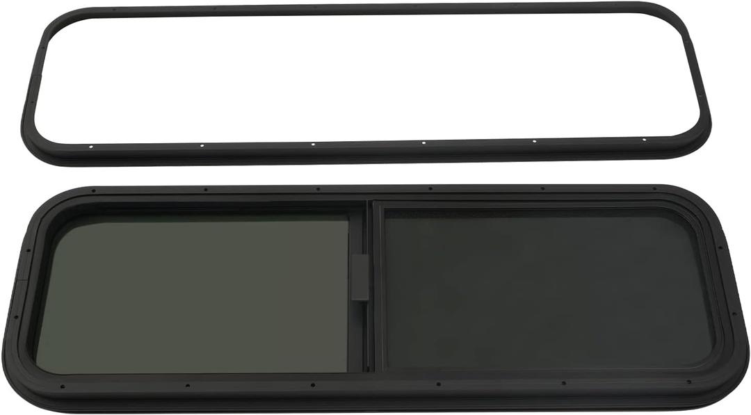 Vertical Sliding Black RV Window for Teardrop, Cargo, Horse Trailer, Marine Camper Window Replacement,42" Wide x 12" Tall