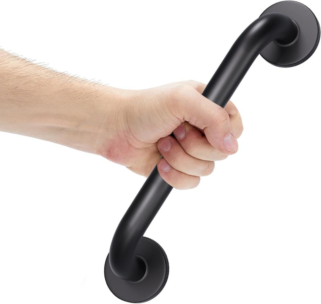 AmazerBath Shower Grab Bars for Seniors Anti Slip, Bath Safety Grab Bar for Needy, Stainless Steel Bathroom Safety Grab Bars, Thickened Bar Bigger Base Holds 500LBS, 12" L x 1" D, Black