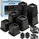 Bed Risers - Dorm Room Essentials - 3 & 5 Inch Adjustable Furniture Risers or 8 Inch Combined - Heavy Duty for Dorm Decor, Desks, Chairs - Under Bed Storage - Supports Up to 1,300 lbs (8 Pack, Black)