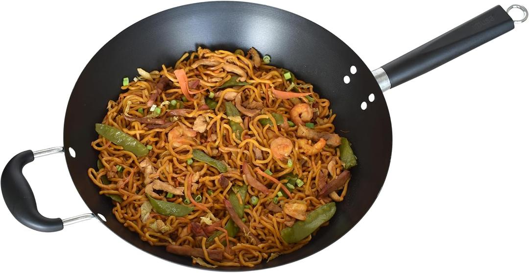 IMUSA USA 14" Traditional Nonstick Coated Wok with Triangle Helper Handle